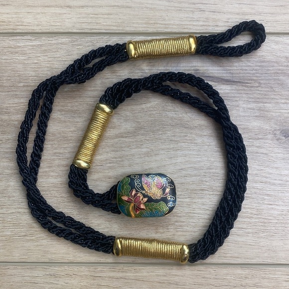 Vintage Butterfly Cloisonné‎ Cord Waist Belt - Picture 3 of 8